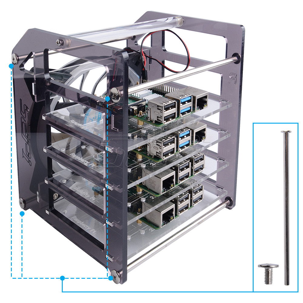 52Pi Rack Tower 4 Layer Acryli - Deskpi Super6C recension och pris